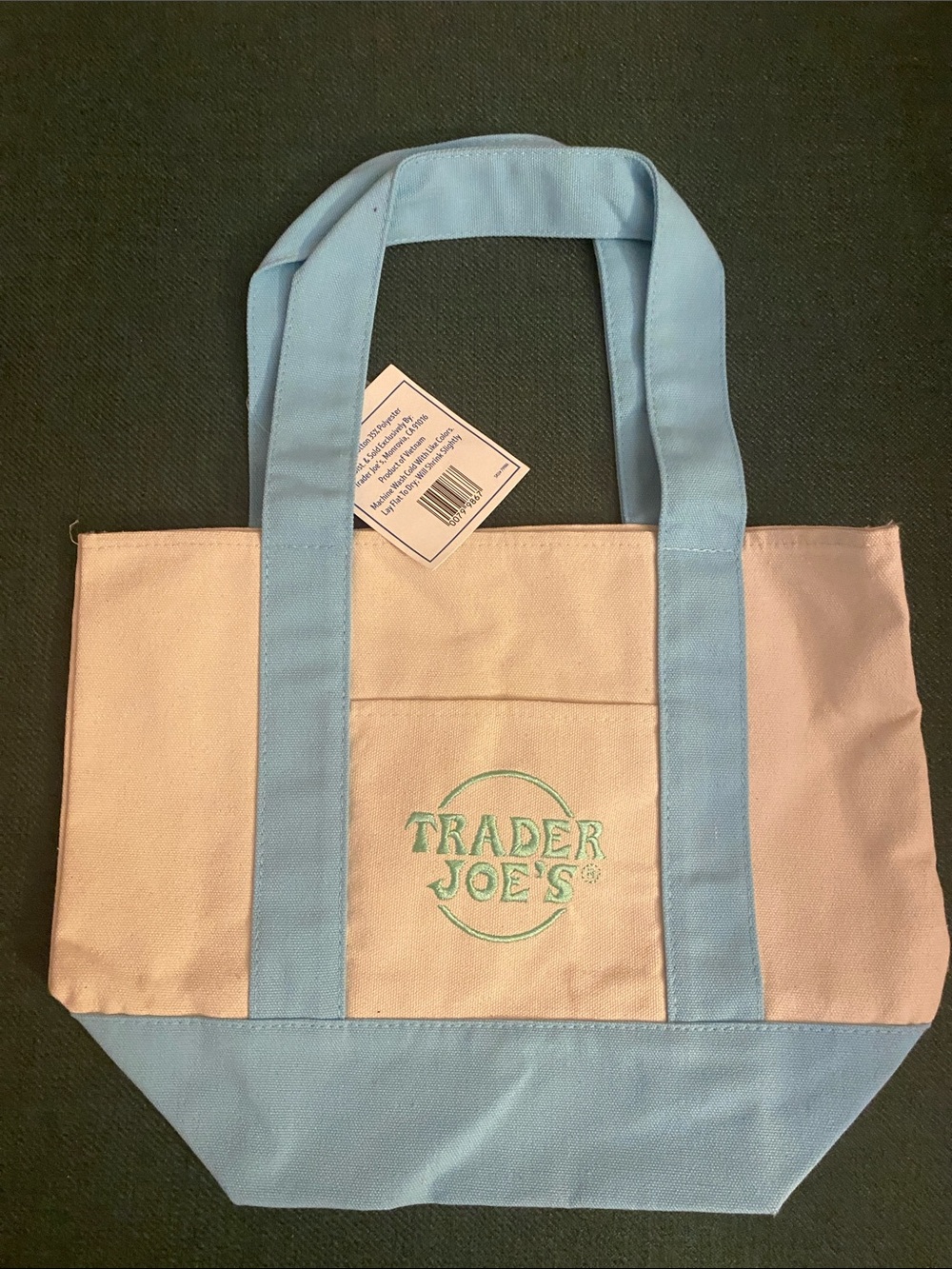 Trader Joe’s Canvas Mini Tote Bag in Pastel Light Blue and Cream
